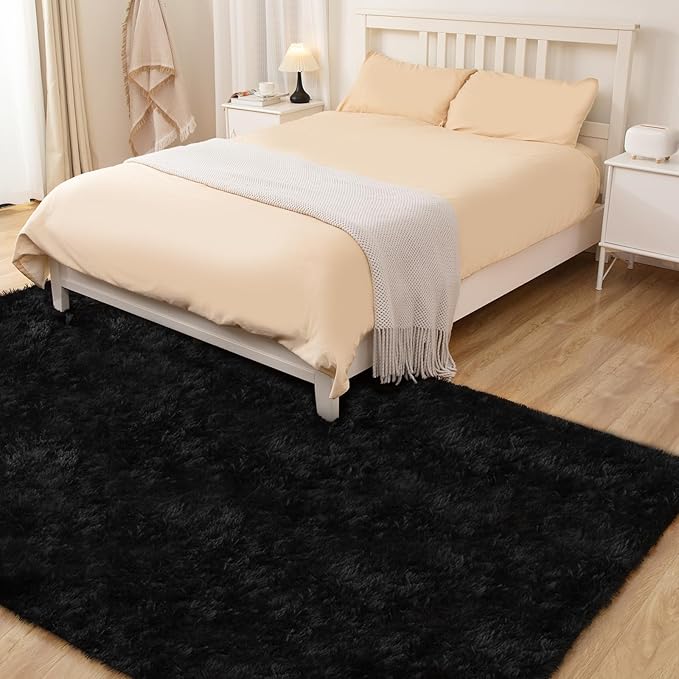 Black Rug, 8x10 Area Rugs for Living Room, Soft Plush Area Rugs for Bedroom, Non-Slip Indoor Carpet for Nursery, Study Room, Kids Room, Room Decor