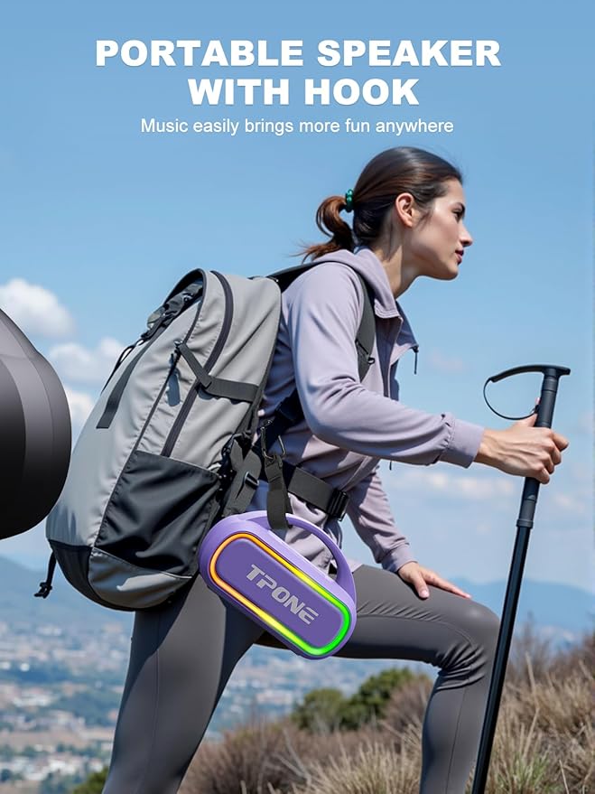 TPone Portable Bluetooth Speaker, 30W (Peak) Wireless Speaker for Outdoor, Up to 12H Playtime, IPX5 Waterproof with Light, TWS Pairing, for Home/Party/Outdoor/Beach, Birthday Gift (Chilled Lilac)