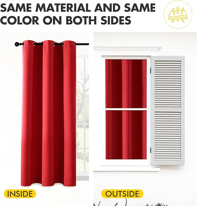 MIULEE Christmas Red Blackout Curtains for Bedroom Living Room 45 Inches Long 2 Panels, Thermal Insulated Room Darkening Drapes Solid Grommet Top Light Blocking Window Treatments 40x45 Inch