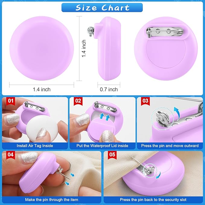 Waterproof Air Tag Holder for Kids, 4 Pack Air Tag Case with Invisible Pin, Soft Silicone Anti-Lost for Apple Air Tag, Used for Children, Elderly, Hidden Inside Clothes, Bag (White/Black/Pink/Purple)