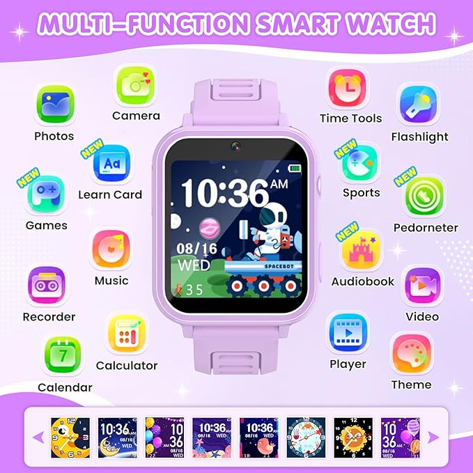 Smart Watch for Kids with 39 Games Touchscreen Camera Video, Music Player, Pedometer, Calculator, Calendar, Stopwatch, Flashlight, Alarm Clock 12/24 hr, Birthday Gifts Toys for Girls Ages 3-12