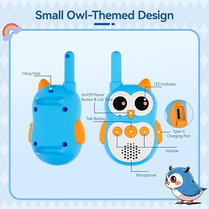 Retevis RT30W Walkie Talkies for Kids Rechargeable, Owl Toys for Kids Birthday Gifts, Toy Walkie Talkie Watch with LED Eyes, for Boys Girls Outdoor Camping Hiking Family Games (1 Pair)