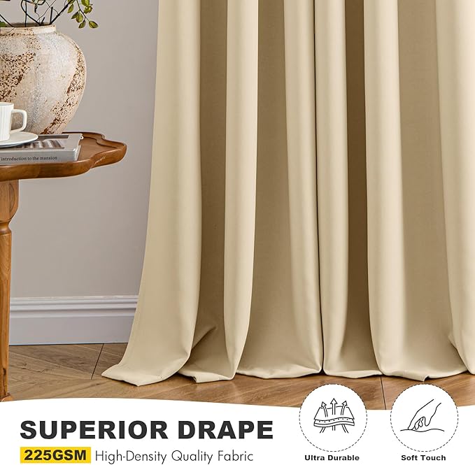 MIULEE Cream Beige Blackout Curtains - Thermal Insulated Bedroom Curtains Room Darkening Drapes for Living Room Kitchen Grommet Top Light Blocking Window Treatment, 40 x 45 Inches Long, 2 Panels