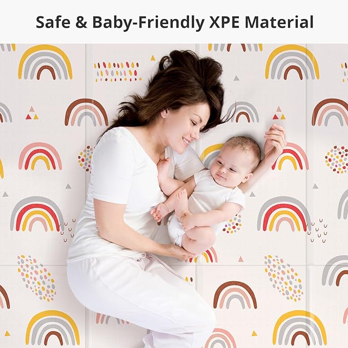 Foldable Baby Play Mat, PIGLOG 50x50 Playpen Mat, 0.6in Thick Waterproof Playmats for Babies and Toddlers Kids, Safe Foam Playmat for Tummy Time, Reversible Portable Baby Floor Mat for Infant, Rainbow