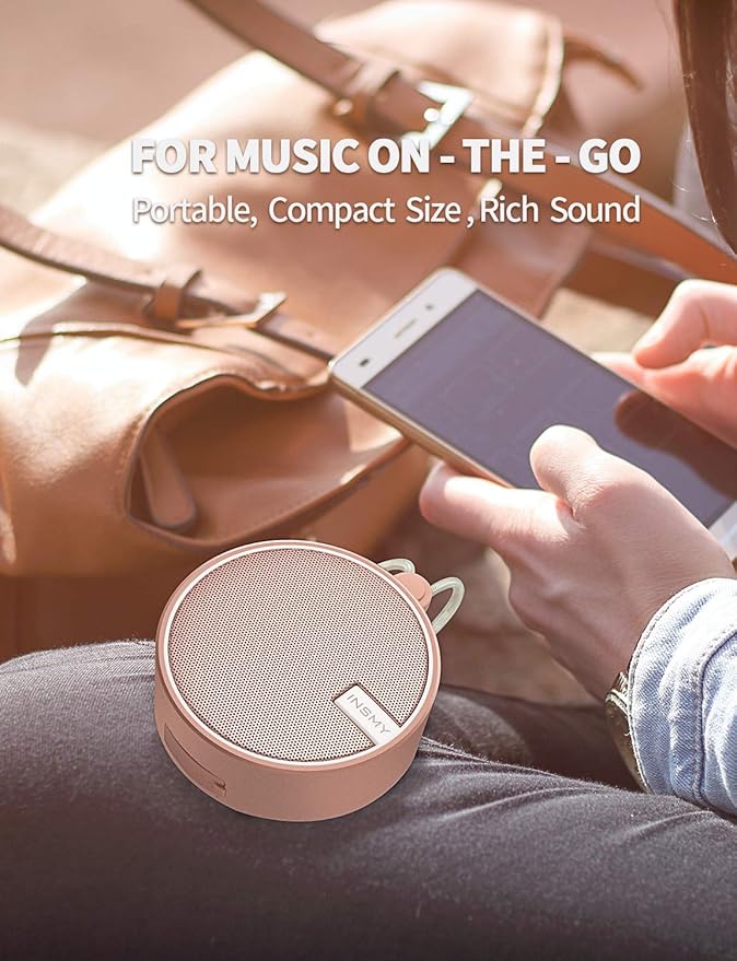 INSMY C12 IPX7 Waterproof Shower Bluetooth Speaker, Portable Small Speaker, Speakers Bluetooth Wireless Loud Clear Sound Support TF Card Suction Cup for Outdoor Kayak Canoe Beach Gift (Cashmere Pink)