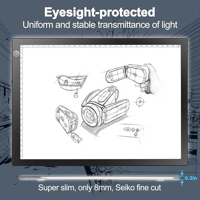 LitEnergy Rechargeable Battery Powered Light Tracing Box, Ultra-Thin Adjustable USB Power Artcraft LED Trace Light Pad Size A4 for Drawing, Streaming, Sketching, Animation, Stenciling (Black)