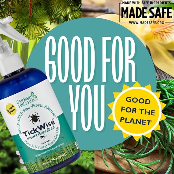 3 Moms Organics TickWise | 16oz Extra Strength, DEET- Free, Tick and Insect Repellent | Plant Based Essential Oils and All Natural Ingredients | Safe for Kids, Adults, Dogs and Horses