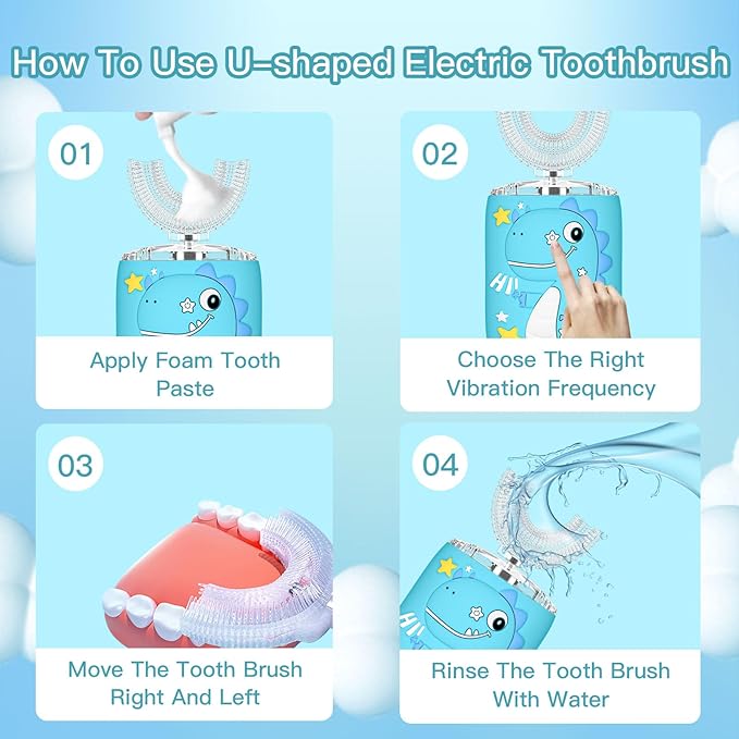 Kids Electric U Shaped Toothbrush,Kids Sonic Full Mouth Toothbrush with 4 Soft Brush Head Automatic Rechargeable 6 Cleaning Modes IPX7 Waterproof 360 Degree Cleaning - Age8-15 Pink