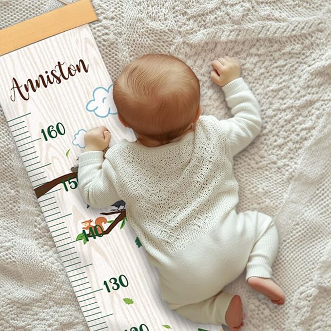 Personalized Name Kids Growth Chart Height Measuring Chart, Zoo Kids Growth & Measuring Chart in Inches, Fun & Stylish Height Tracker for Children, Growth Ruler, Hangable&Waterproof
