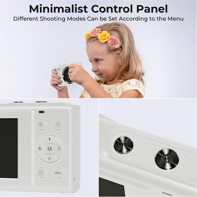 Upgrade Digital Camera, FHD 4K 44MP Autofocus Digital Point and Shoot YouTube Camera with 16X Zoom, 32GB SD Card, Compact Digital Camera Cheap for Teens Boys Girls Kids White