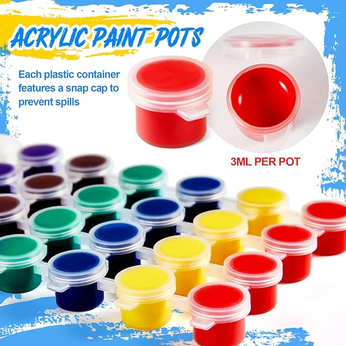 Fulmoon 24 Set Acrylic Paint Kits for Kids Adults Washable Mini Painting Kit Arts Crafts Party Favors Filled Strips Brushes Palettes Bulk for Classroom Home Kit Supplies (Fresh Color)