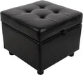 H&B Luxuries Tufted Leather Square Flip Top Storage Ottoman Cube Foot Rest by HBLuxuries