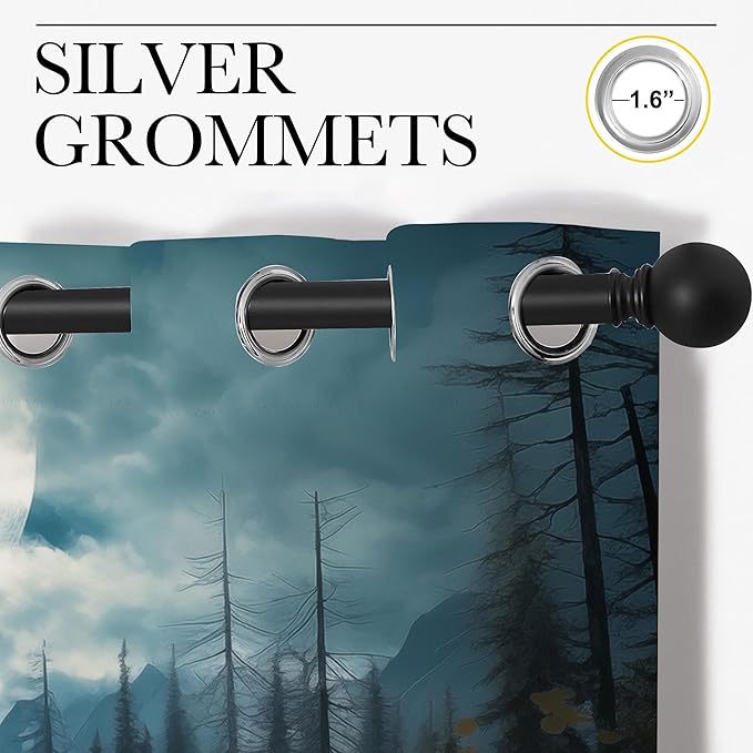 Wolf Blackout Curtains for Boys Girl Bedroom Decor,Dreamy Forest Full Moon Wolf Pack Thermal Insulated Grommet Drapes Darkening Window Curtain for Living Room Home 84x63 inch
