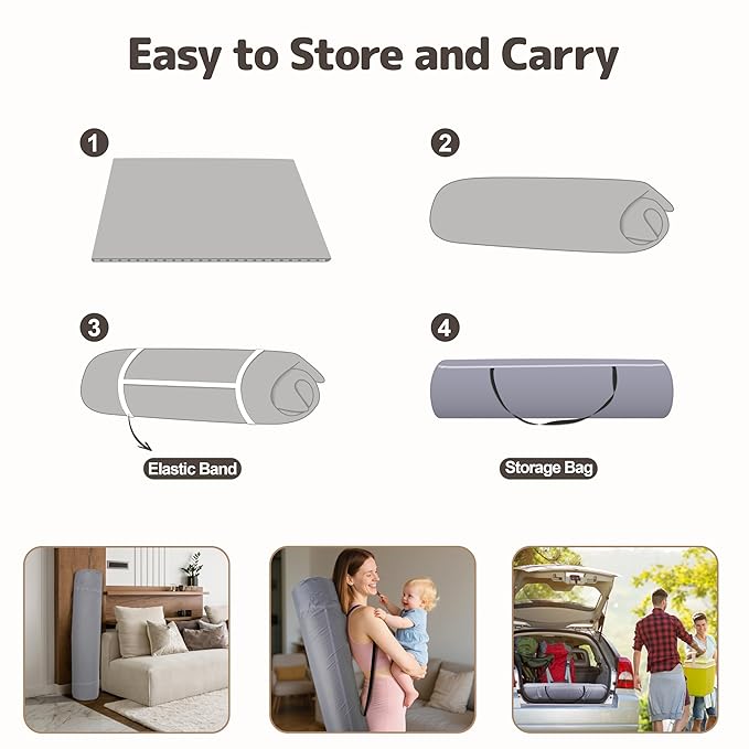 Baby Play Mat 47x47 Inches, Extra Thick 1.2" Foam Floor Mat for Tummy Time & Crawling, Waterproof Non-Slip Faux Leather Playpen Mat for Infants Toddlers, Indoor Outdoor Gym Activity, Gray