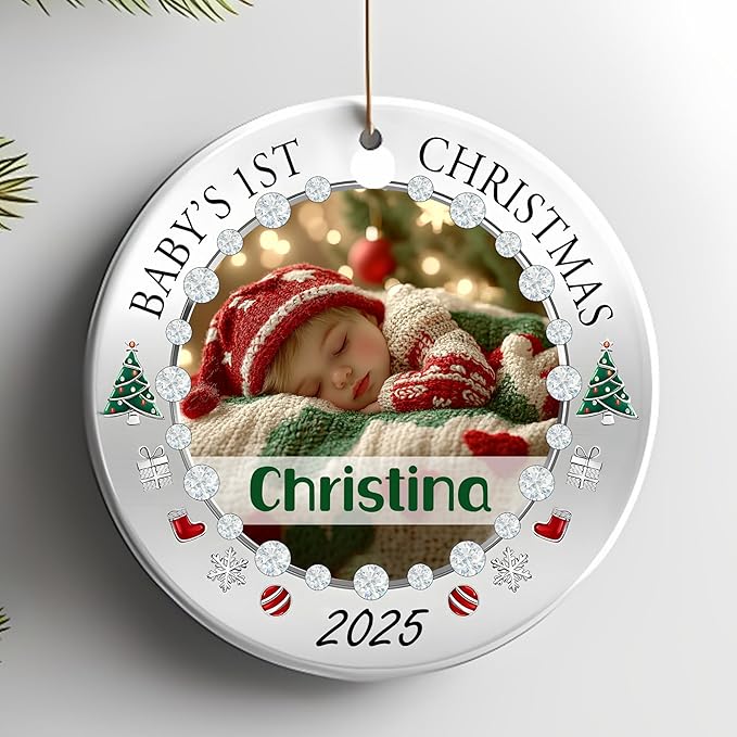 Personalized Baby Photo Christmas Ornament 2025 - Baby’s First Holiday Keepsake - Custom NewbornOrnament - Sweet Gift for New Parents Mom Dad - Gift for Parents Welcoming Newborn