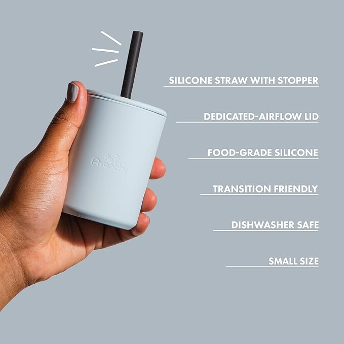 Avanchy Silicone Training Sippy Cup with Straw Lid – Tiny Cup for Babies 6+ Months to Toddlers 1 Year Old – 5 oz Infant Water Cup for Baby Led Weaning, Orange