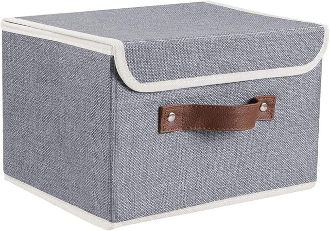 Lucky Monet Storage Bins Boxes with Lids 2 Pack Decorative Storage Boxes Collapsible Fabric Storage Basket Containers Lidded Storage Cube for Organizing Closet Home Office, 15"x 10"x 10" (Grey)
