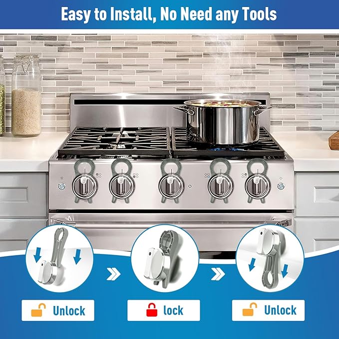 Gas Stove Knob Lock, Baby Proof Oven Knobs Covers Lock for Child Safety (5 Pack) Grey