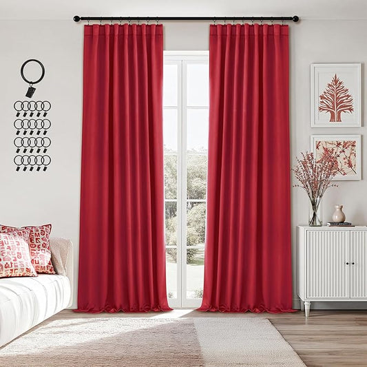 ANRODUO Back Tab Blackout Curtains for Bedroom Living Room, Rod Pocket Pinch Pleated Thermal Insulated Room Darkening Curtains 96 Inches Long 2 Panels, Red, 42 x 96 Inch