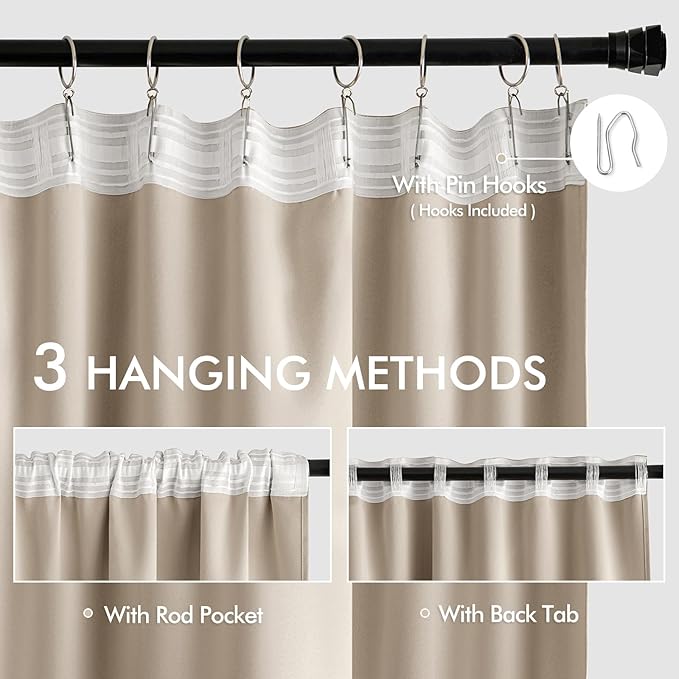 MIULEE Taupe Back Tab Blackout Curtains 102 Inch Long 2 Panels Set for Bedroom, Rod Pocket/Pinch Pleated Thermal Insulated Living Room Darkening Light Blocking Floor to Ceiling Drapes