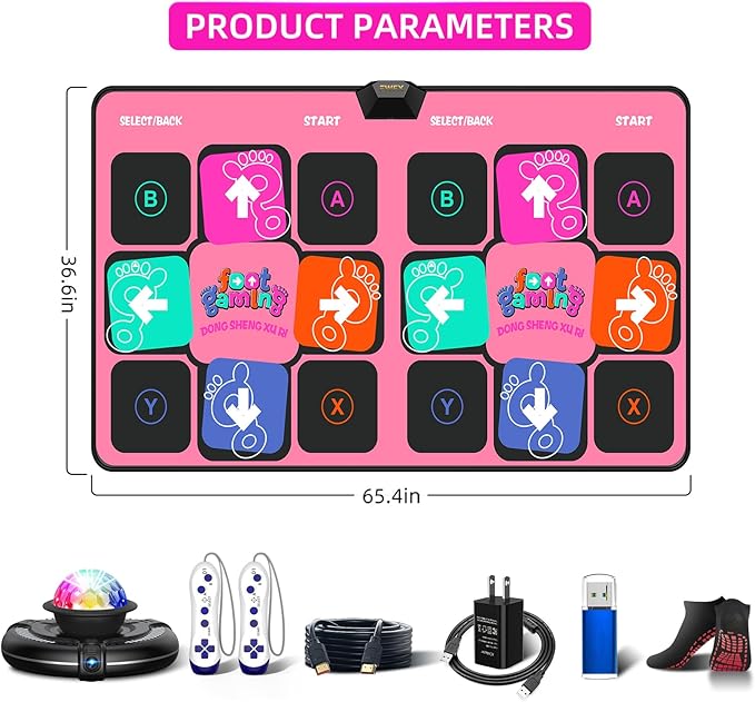 FWFX Dance Mat for Kids & Adults, Wireless Electronic Music Dancing Game for TV, 2-Player Video Game, Active Indoor Games for Family Parties & Basement Fun - Birthday for Boys, Girls