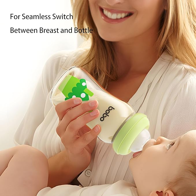 YOHKOH PPSU Baby Bottle Wide Neck, Newborn Anti-Colic Baby Bottle with Natural Response Nipple, Streamlined Body, Easy to Clean (8.8oz (Pack of 4), Green)