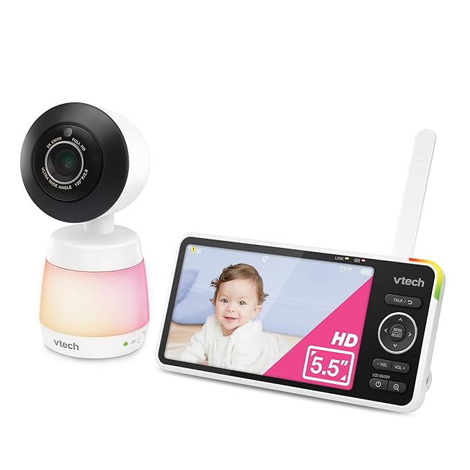 VTech Smart WiFi Baby Monitor, 2K CMOS Sensor Camera, 5.5-inch HD IPS Screen, Clear Infrared Night Vision, Pan-Tilt, 24x Zoom, 2-Way Talk, Multi-Color Night Light, Soothing, Free App: Smart HD Plus