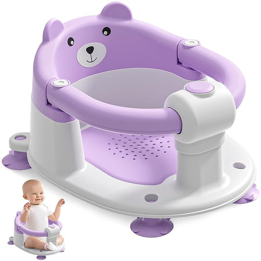 Baby Bath Seat for Babies 6 Months & up, Non-Slip Toddler Bath Seats for Babies Sitting Up, Safe Infant & Newborn Bathtub Chair with 4 Suction Cups & Soft Cushion for Shower,Lavender