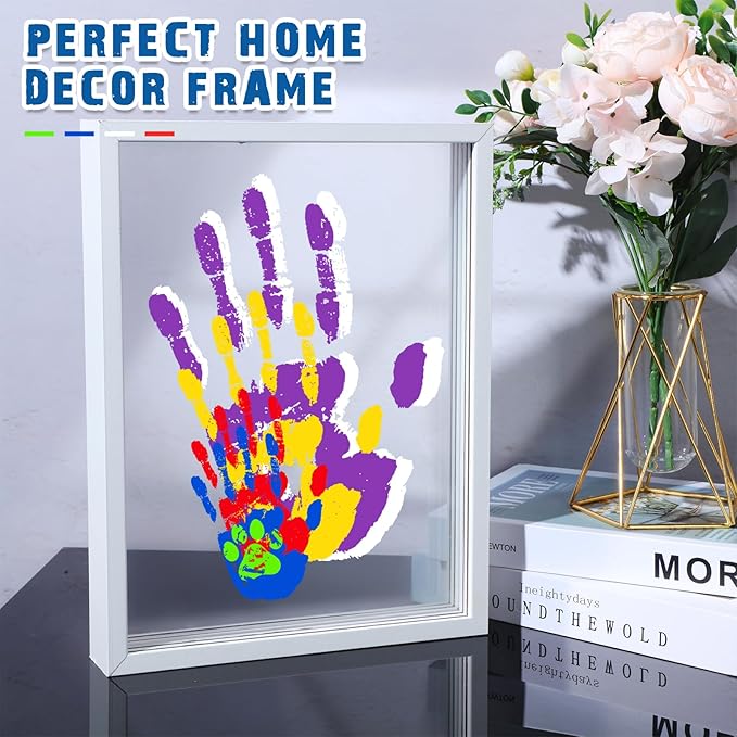 Suzile DIY Handprint Kit for New Parents - Mother's Day Father's Day Gifts,Baby Handprint Frame with 5 Acrylic Boards & 6 Colors Paint,Family Keepsake Craft for First-time Moms Dads(White)