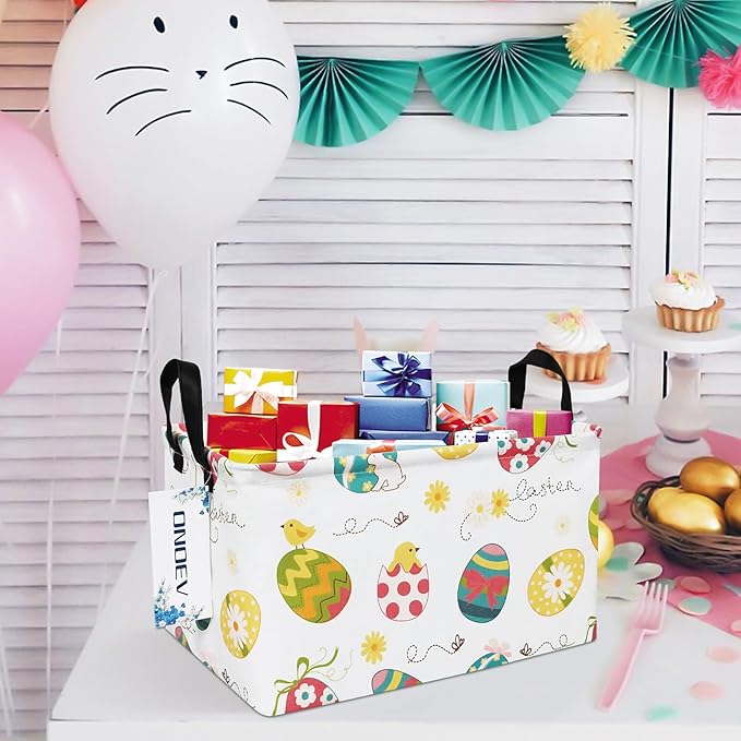 Rectangular Folding Laundry Basket,waterproof Canvas Basket,gift basket,Suitable for children's room,Office,Clothes,Toys Storage(Easter Eggs)