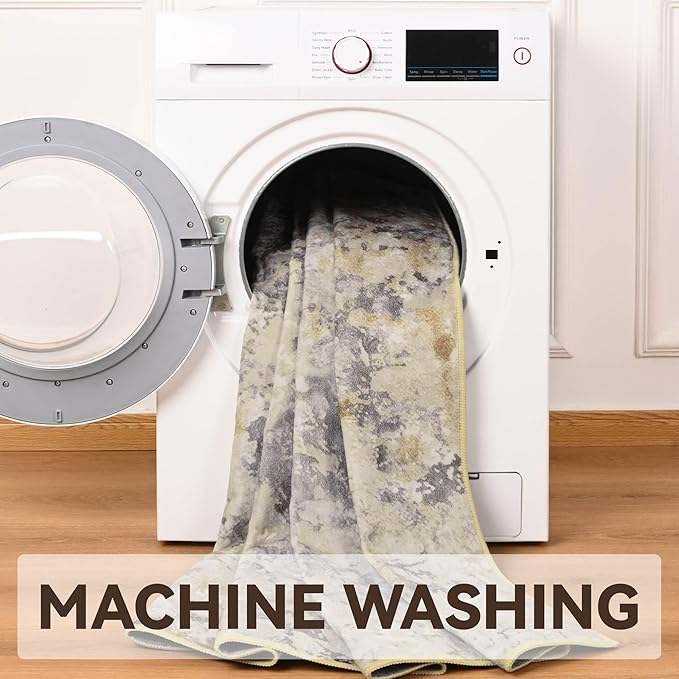 Nursery Rug for Baby Girl, 5x7 Beige Washable Rugs for Living Room Bedroom Dorm Non Slip, Stain Resistant Neutral Carpet Low Pile for Classroom, Dining Room, Kids Playroom