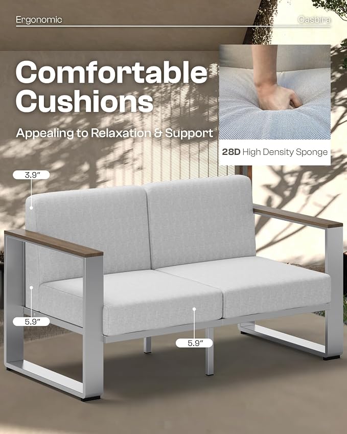 Outdoor Aluminum 3-Seat Sofa, Modern Patio Patio Furniture - Image 2
