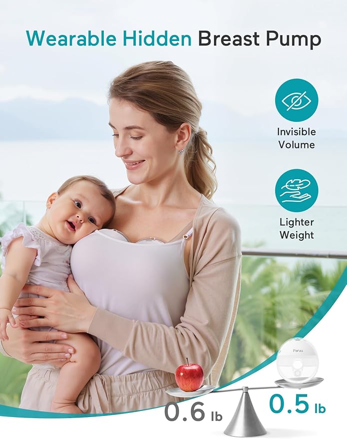 Paruu Hands Free Breast Pump P16, Wearable Breast Pump Electirc Portable with 4 Modes & 12 Levels, Max 309mmHg Strong Suction 19/21/24mm Flange Inserts Wearable Breastfeeding Pump, 2 Pack
