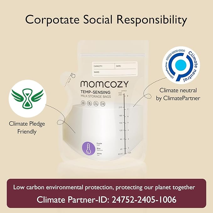 Momcozy Easy Pour Breastmilk Storage Bag, 8Oz, Temp-Sensing Color Change, 120 Count Milk Bag with Self Standing for Breastfeeding, No Leak Presterilized for Freezer, Recyclable & BPA Free