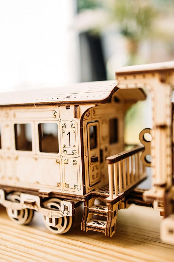 Wood Trick Wooden Toy Train Set with Railway - 34x7″ - Locomotive Train Toy Mechanical Model Kit - 3D Wooden Puzzles for Adults and Kids to Build - Engineering DIY Models for Adults to Build