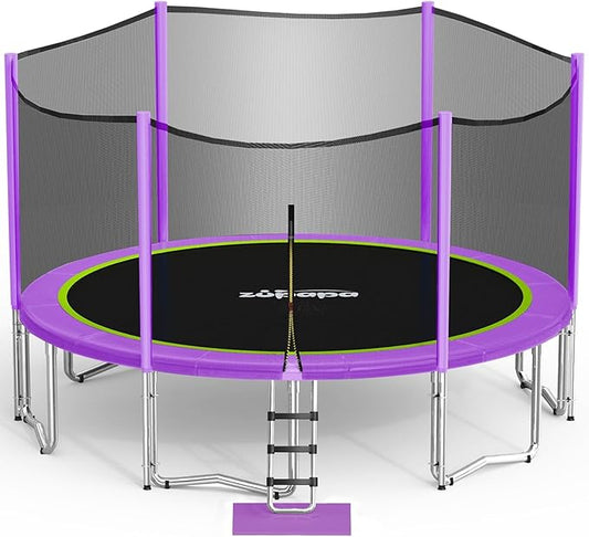 Zupapa 1800LBS Weight Capacity Double Frames Trampoline with No-Gap Design Curved Poles 16 15 14 12 10FT Trampolines with Enclosure Net for Kids Adults, Outdoor Family Fun