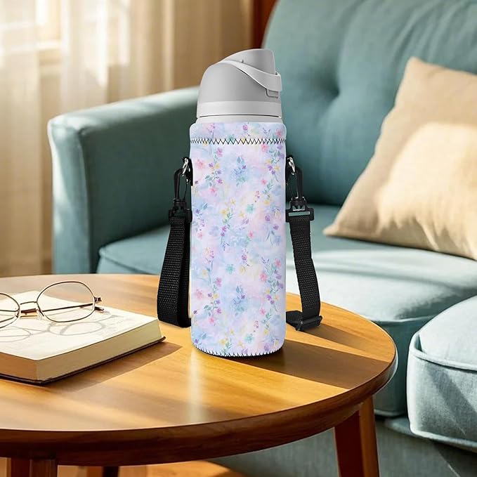 Neoprene Water Bottle Carrier Bag with Adjustable Shoulder Strap for Men Women Walking Hiking,Portable Insulated Holder Case for Stainless Steel/Glass/Plastic Bottles
