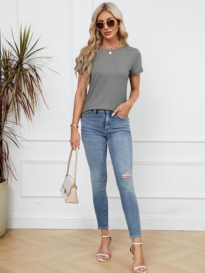 Soft Short Sleeve Shirts for Women, Crew Neck T Shirts for Women Loose Fitting Lightweight Top Basic Tee Shirt