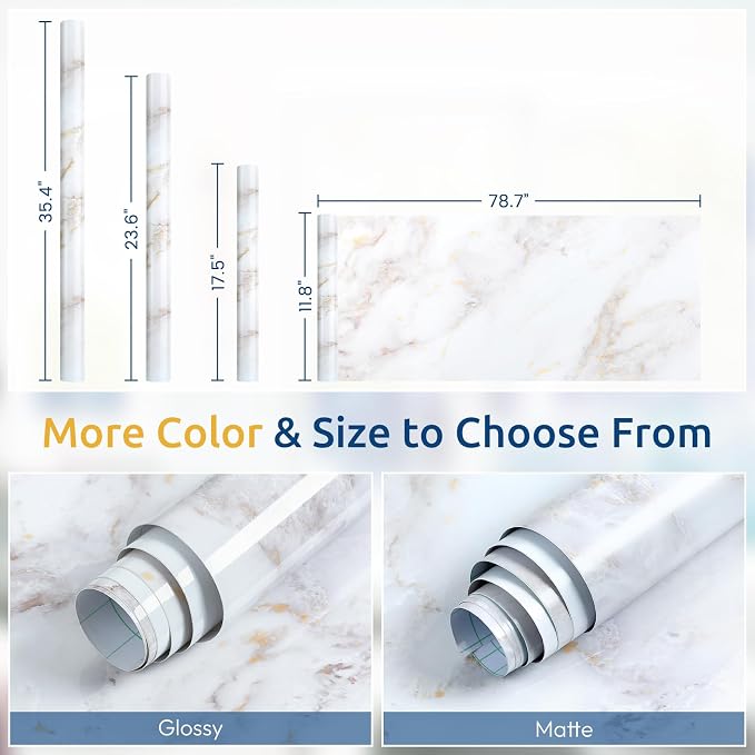 rabbitgoo Glossy Marble Contact Paper Peel and Stick Wallpaper 35.4" x 78.7" - Image 9