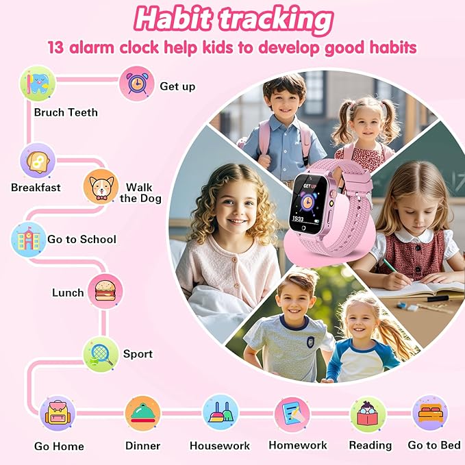 Smart Watch for Kids Girl Gift Ages 3-12, 2 Screen Protector, 26 Puzzle Games, HD Camera Video Music Player Touchscreen Pedometer, Educationtal Toy Brithday Gifts for Girl Ages 4 5 6 7 8 9 10(Pink)