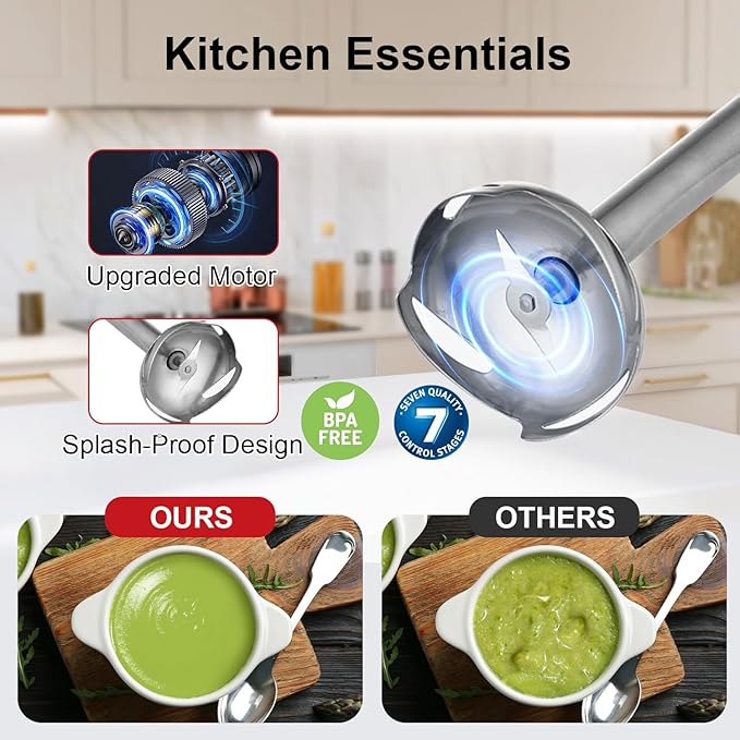 Immersion Blender 4 in 1, 16000rpm Speed, 400W Turbo Motor & Ergonomic Grip Hand Blender Set, Splash-Proof Stainless Steel Blades, for Soup, Baby Food, Smoothies, Sauce (Red+Ivory)