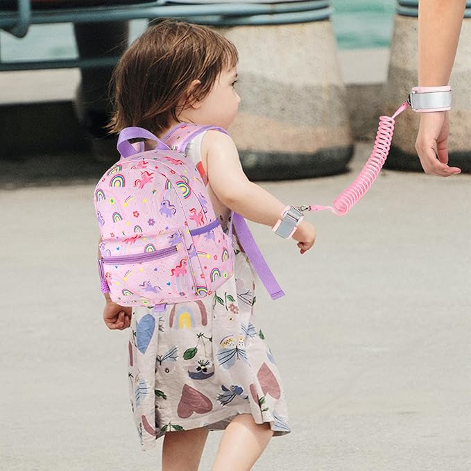 Accmor Toddler Backpack Leash, Cute Unicorn Baby Backpacks with Anti Lost Wrist Link, Mini Kids Backpack Leash Walking Harness for Outdoor Travel, Small Backpack Tether for Boys Girls 1-3 (Pink)