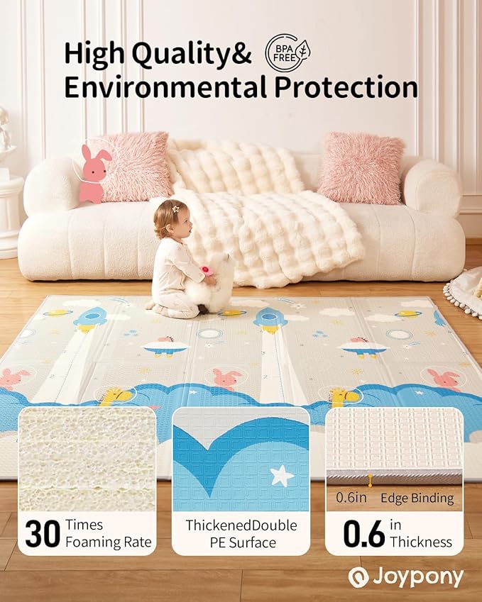 Baby Play Mat,79"X71"X0.6"Extra Large Thick Reversible Foldable Play Mats for Babies and Toddlers,Waterproof Anti-Slip Portable Baby Floor Mat for Tummy Time,Baby Mat for Floor with Travel Bag