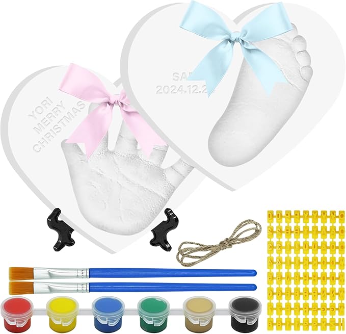 Baby Handprint Footprint Keepsake Ornament Kit, Personalized Baby Foot Printing Kit for Newborn Clay Impression Handmade DIY Imagination to Create