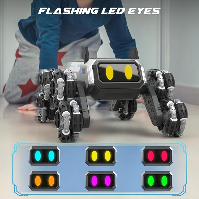 Robot Dog RC Stunt Car Toys - Gesture Sensing Remote Control car with Mecanum Wheels, LED Eyes, 3 Sound Effects, Birthday Gift for Kids Boys Girls