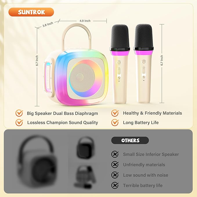 Mini Karaoke Machine for Kids Adults: Portable Bluetooth Speaker with 2 Wireless Mics for Home Party - Singing Karaoke Birthday Gift for Girls Boys 4 5 6 7 8 9 10 11 12+ Years Old Family Party