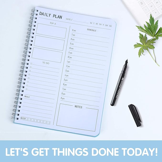 TREES Hourly Daily Planner Undated with To-Do List, Meals, Notes,Appointment Planner Book 10" x 7.3", Flexible PVC Cover,Twin-Wire Binding