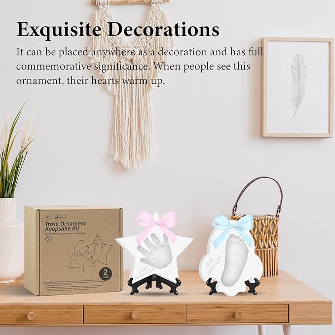 Baby Hand & Footprint Keepsake Kit - Personalized Handprint Footprint Ornament for Newborn Babies, New Mom Gifts, Baby Shower & Registry, Nursery Picture Frame, Pet Paw Print Ornament