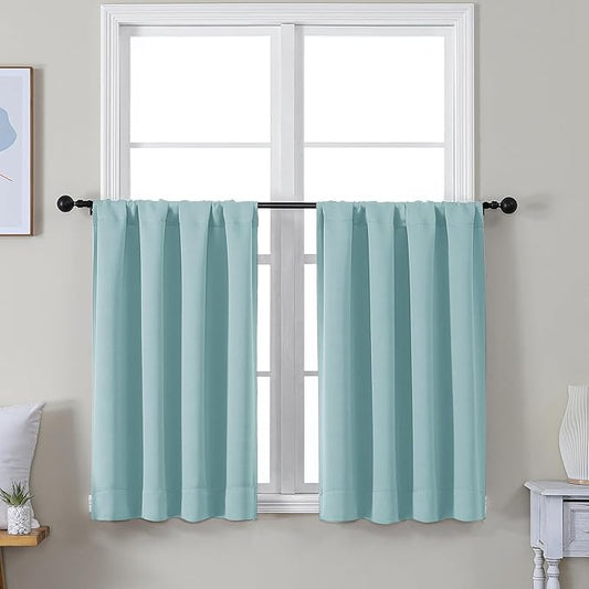 Simplebrand Ava Aqua Short 36 Inches Blackout Curtain 2 Panels Set, Half Window Rod Pocket Privacy Curtain Tiers for Kitchen, Curtains Blackout for Bathroom Shades, W40 x L36 Inch, Aqua