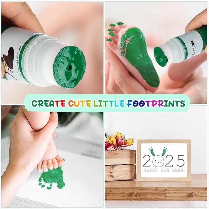 75ml Green Baby Hand and Footprint Ink Kit, Baby Handprint Footprint Paint for Newborn Keepsake, Dog Cat Paw Print Kit, Washable, Non Toxic Acid-Free, Safe Gentle for Ideal New Mom Gifts